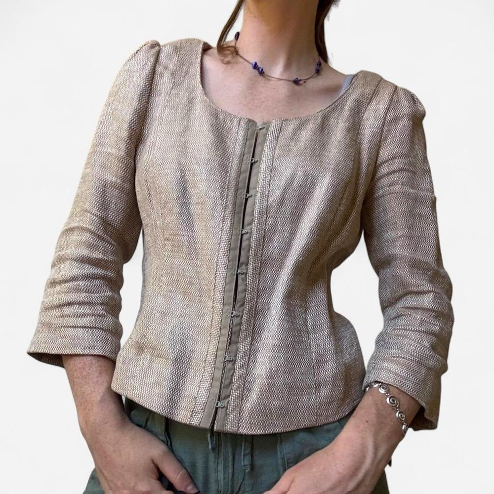 Ann Taylor 100% linen cropped jacket with hook and eye closure